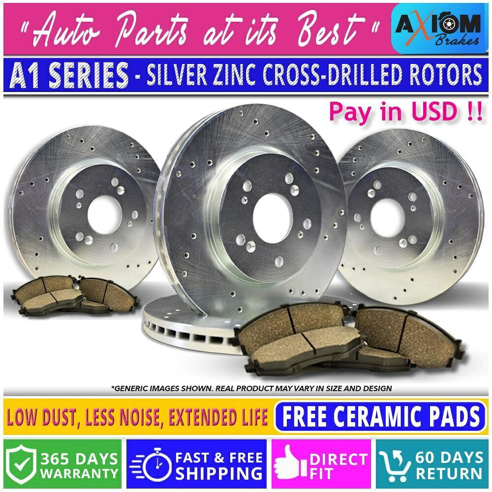 brake disc rotor （前後キット）シルバーアンチラストドリルドリル-4ブレーキローター-8セラミックブレーキパッド (Front-Rear Kit) Silver Anti-Rust Drilled -4 Brake Rotors -8 Ceramic Brake Pads【並行輸入品】