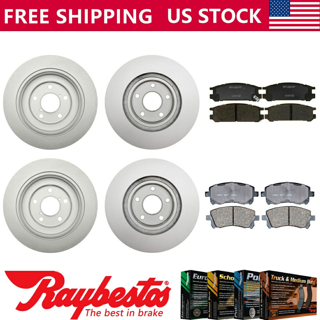 brake disc rotor フィット1998 Subaru Imprezaフロントリアキットコーティングローターセラミックパッドセット-RayBestos Fits 1998 Subaru Impreza Front Rear Kit Coated Rotors Ceramic Pad Set -Raybestos【並行輸入品】