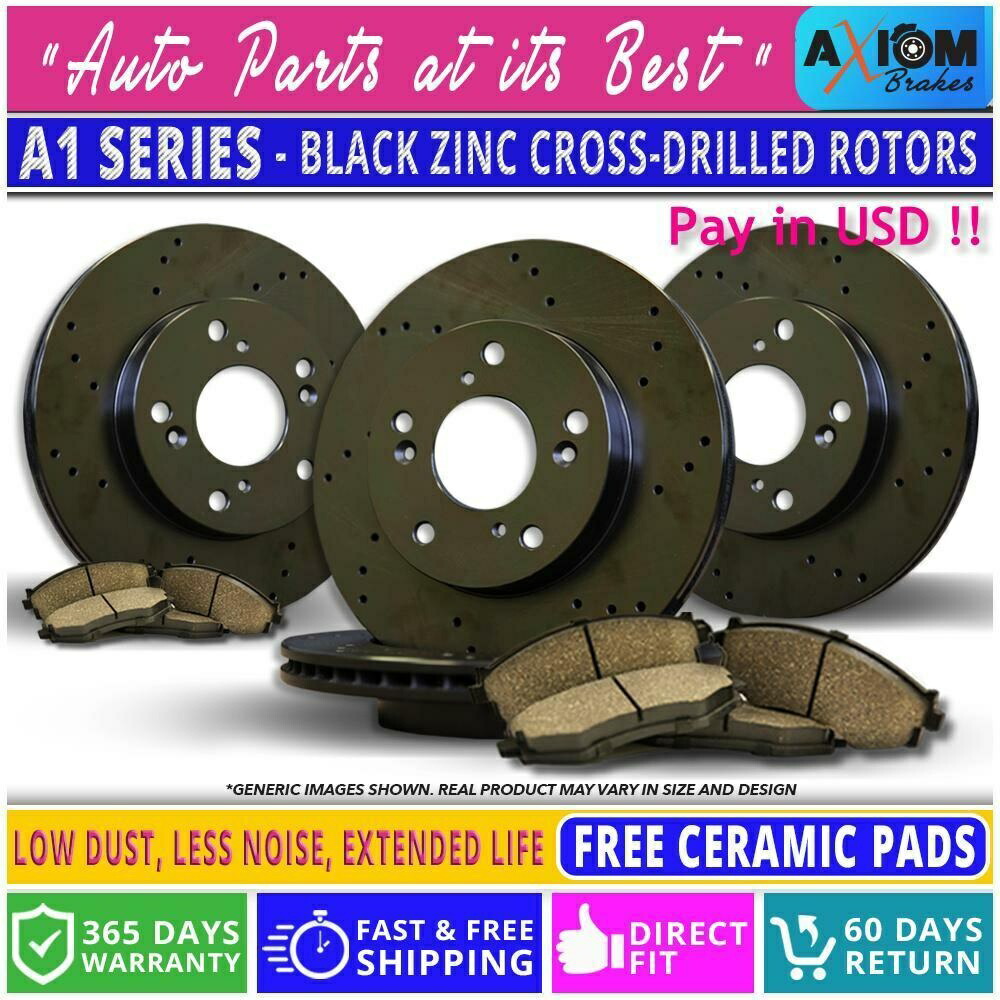 brake disc rotor （フロントリアキット）ブラックアンチラストドリルドリル-4ブレーキローター-8セラミックブレーキパッド (Front- Rear Kit) Black Anti-Rust Drilled -4 Brake Rotors - 8 Ceramic Brake Pads【並行輸入品】