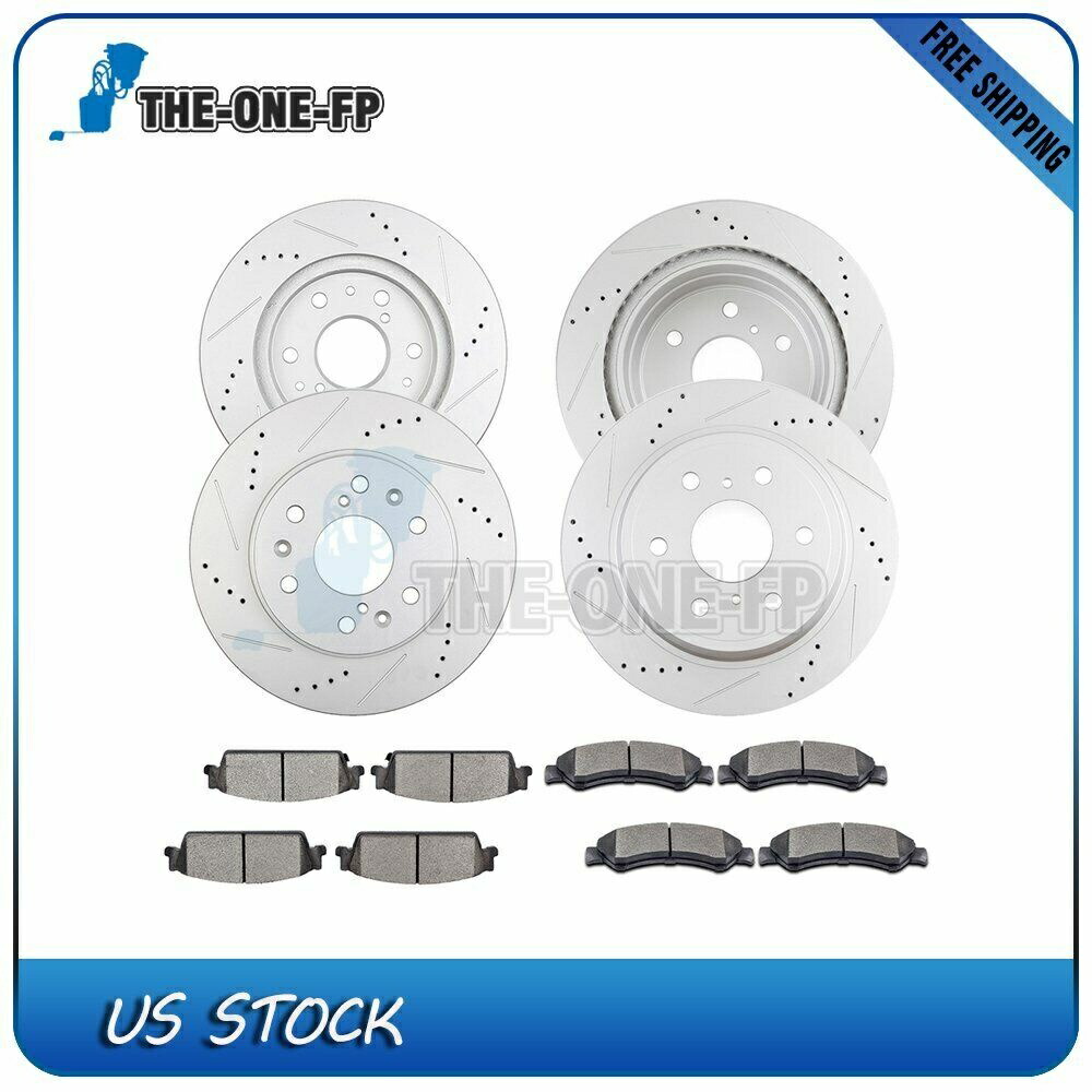 brake disc rotor フロント＆リアブレーキローター +セラミックパッドはシボレー郊外1500 2007ドリルスロットに適合します Front & Rear Brake Rotor + Ceramic pads Fits Chevy Suburban 1500 2007 Drill Slot【並行輸入品】
