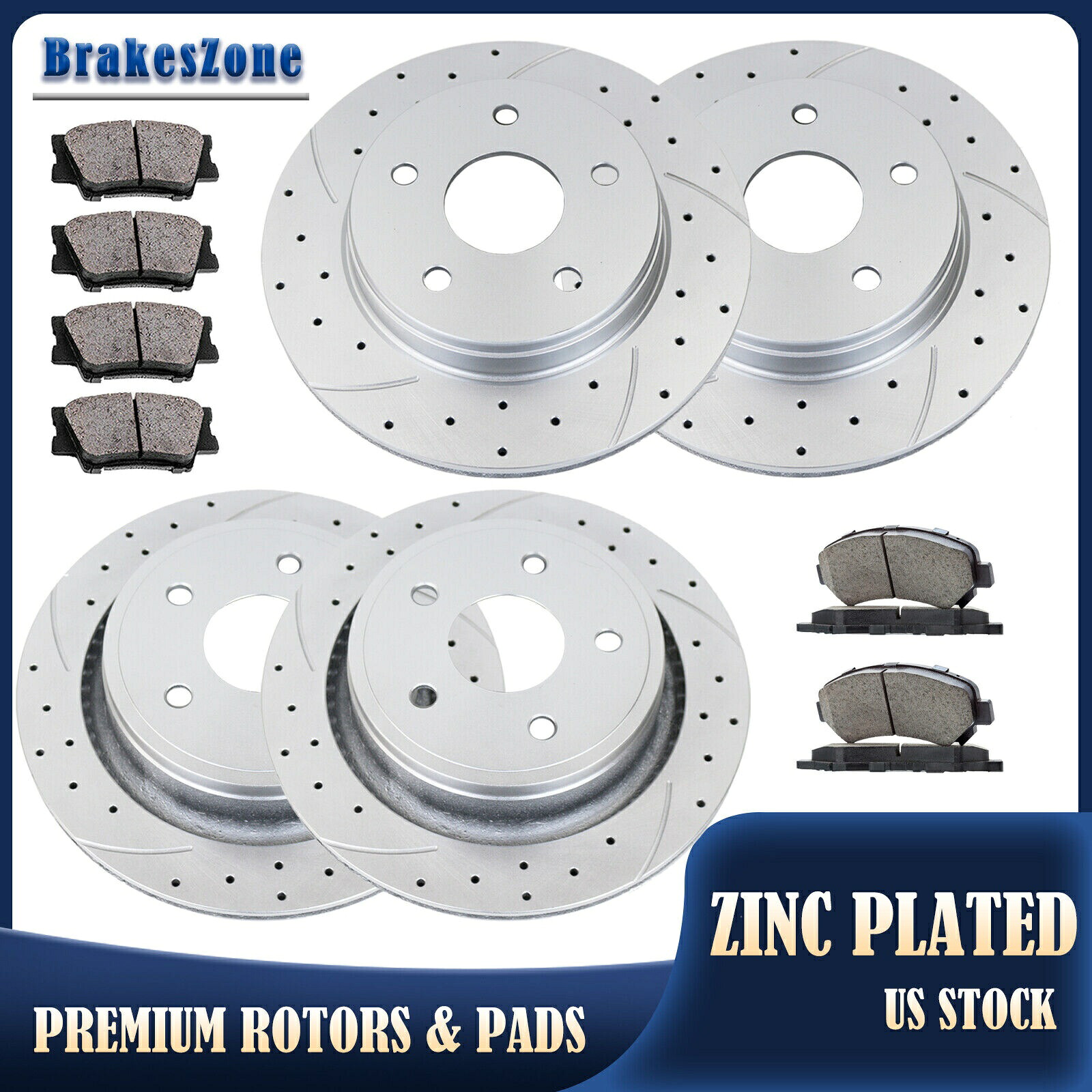 brake disc rotor Dodge Ram 1500フロントおよびリアブレーキローターブレーキパッドキットスロットブレーキ Fit for Dodge Ram 1500 Front and Rear Brake Rotors Brake Pads Kit Slotted Brakes【並行輸入品】