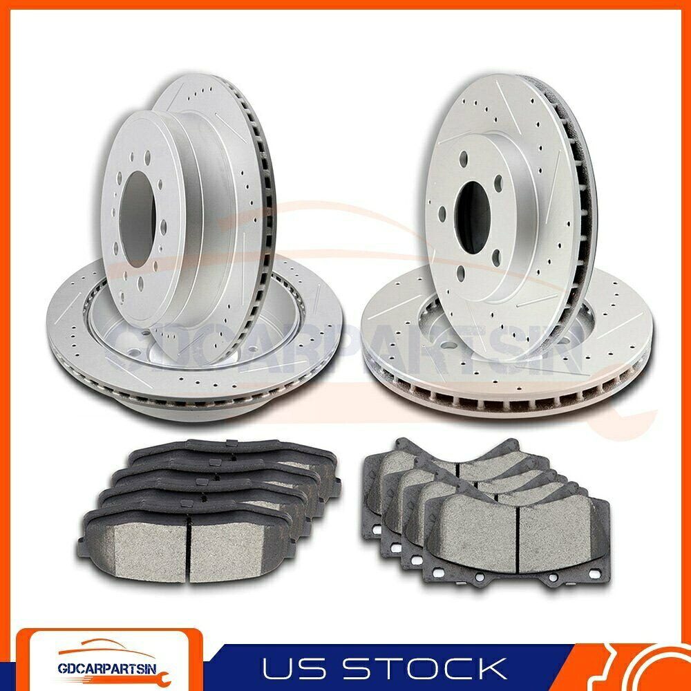 brake disc rotor フロント +リアブレーキディスクローターセラミックパッドドリルスロット17-18レクサスLX570 Front + Rear Brake Disc Rotors Ceramic Pads Drilled Slot For 17-18 Lexus LX570【並行輸入品】