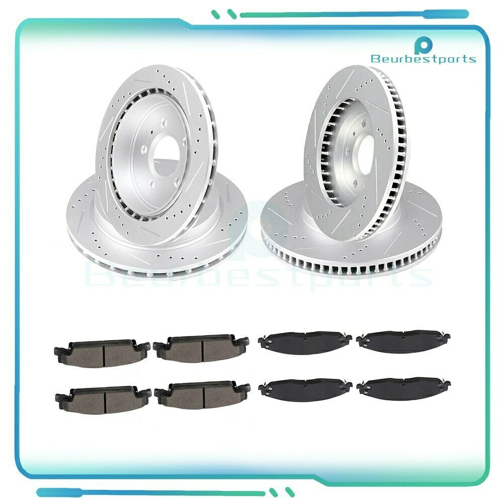 brake disc rotor ブレーキフロント +リアドリルスロットローターキャデラックCTS 2003-2007用セラミックパッド Brake Front + Rear Drill Slot Rotors Ceramic Pads For Cadillac CTS 2003 - 2007【並行輸入品】