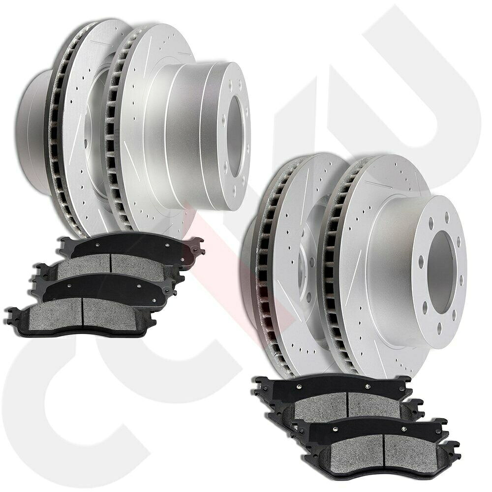 brake disc rotor 06-08ダッジラム1500フロントリアドリルスロット用のブレーキディスクローターセラミックパッド Brake Discs Rotor Ceramic Pads For 06-08 Dodge Ram 1500 Front Rear Drilled Slot【並行輸入品】