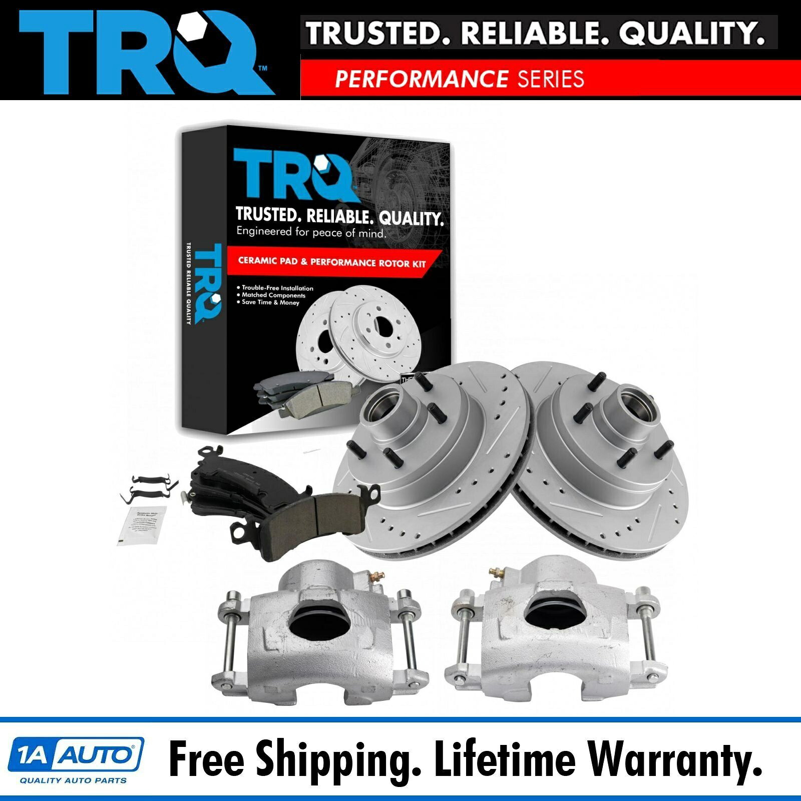 brake disc rotor Buick Cadillac Chevy用のTRQフロントセラミックパッドパフォーマンスローターとキャリパーキット TRQ Front Ceramic Pads Performance Rotors & Caliper Kit for Buick Cadillac Chevy【並行輸入品】