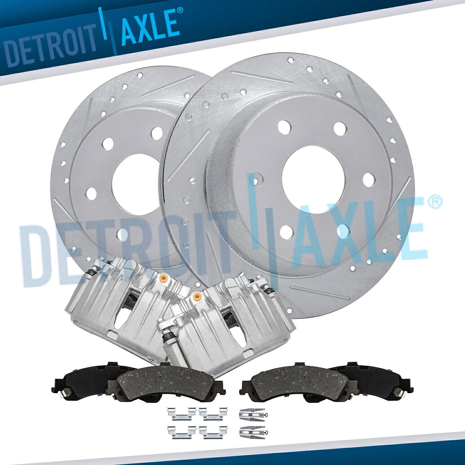 brake disc rotor シエラシルバラードユーコンXL 1500タホ用リアドリルローター +キャリパーブレーキパッド Rear Drilled Rotors + Caliper Brake Pad for Sierra Silverado Yukon XL 1500 Tahoe【並行輸入品】