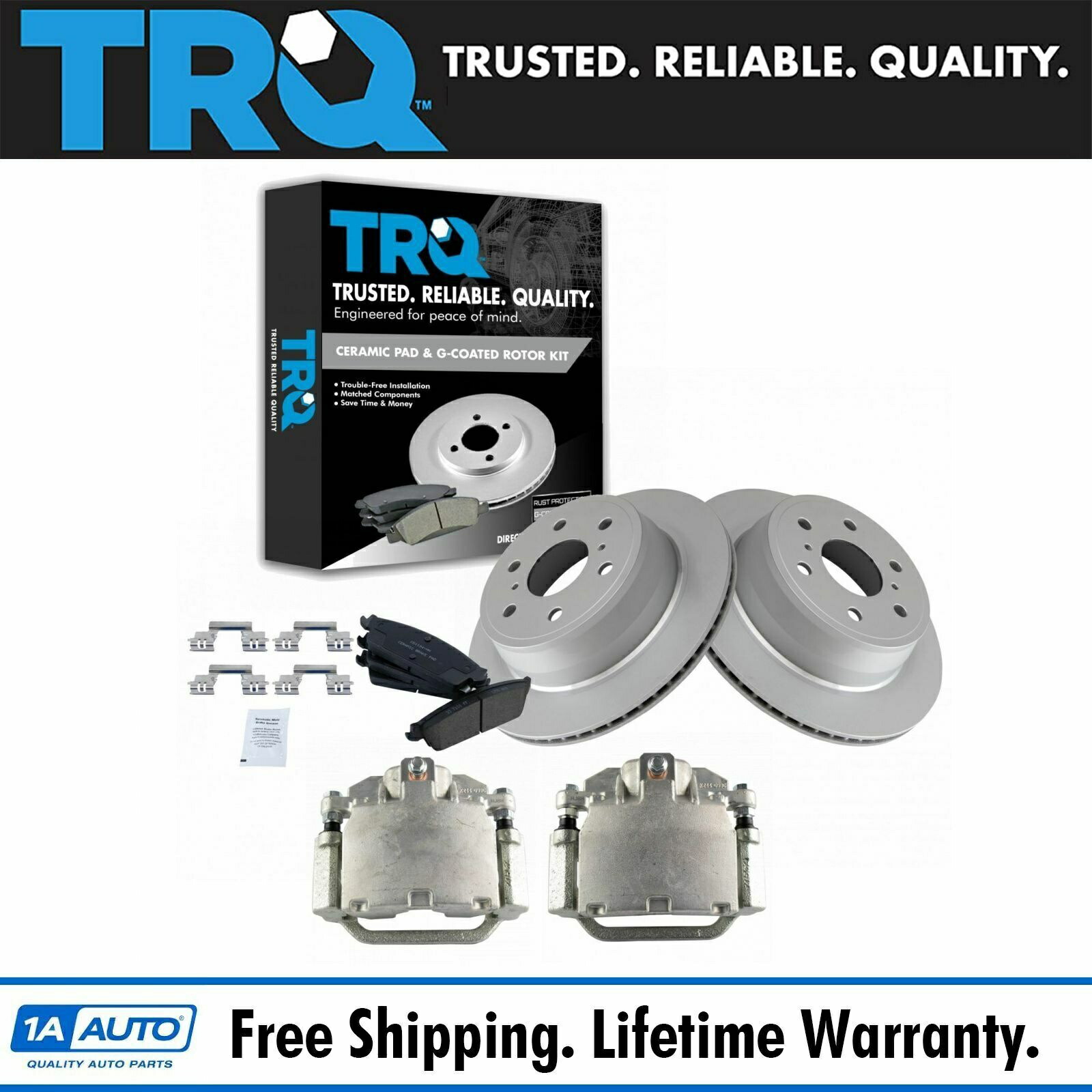 brake disc rotor TRQリアセラミックパッドGコーティングローターとキャリパーキットGMトラックの新しいキット TRQ Rear Ceramic Pads G-Coated Rotors & Calipers Kit for GM Truck New【並行輸入品】