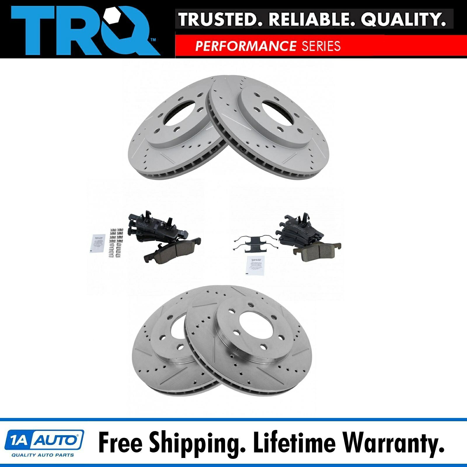 brake disc rotor TRQフロントリアセラミックブレーキパッドパフォーマンスローターキットw/化学物質 TRQ Front Rear Ceramic Brake Pad Performance Rotor Kit w/Chemicals【並行輸入品】