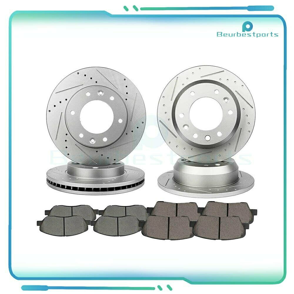 brake disc rotor 2007-2012 2014 KIA SEDONA F + R DRILLスロットブレーキローター +セラミックパッド Fits 2007-2012 2014 Kia Sedona F + R Drill Slot Brake Rotors + Ceramic Pads【並行輸入品】