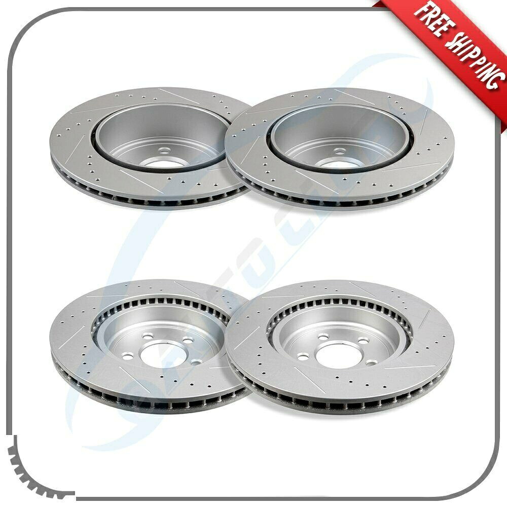 brake disc rotor フロントおよびリアドリルとスロット付きブレーキローターに適合します2009-2017ダッジチャレンジャー Front And Rear Drilled & Slotted Brake Rotors Fits 2009-2017 Dodge Challenger【並行輸入品】