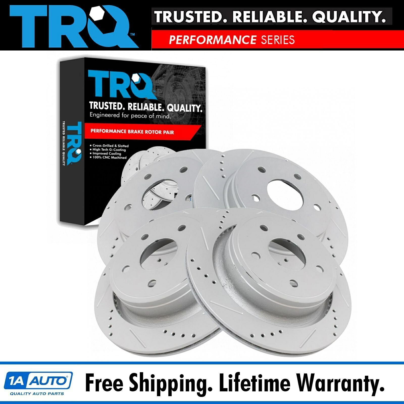 brake disc rotor TRQパフォーマンスドリル＆スロットGコーティングフロント＆リアブレーキローターセット TRQ Performance Drilled & Slotted G-Coated Front & Rear Brake Rotor Set【並行輸入品】