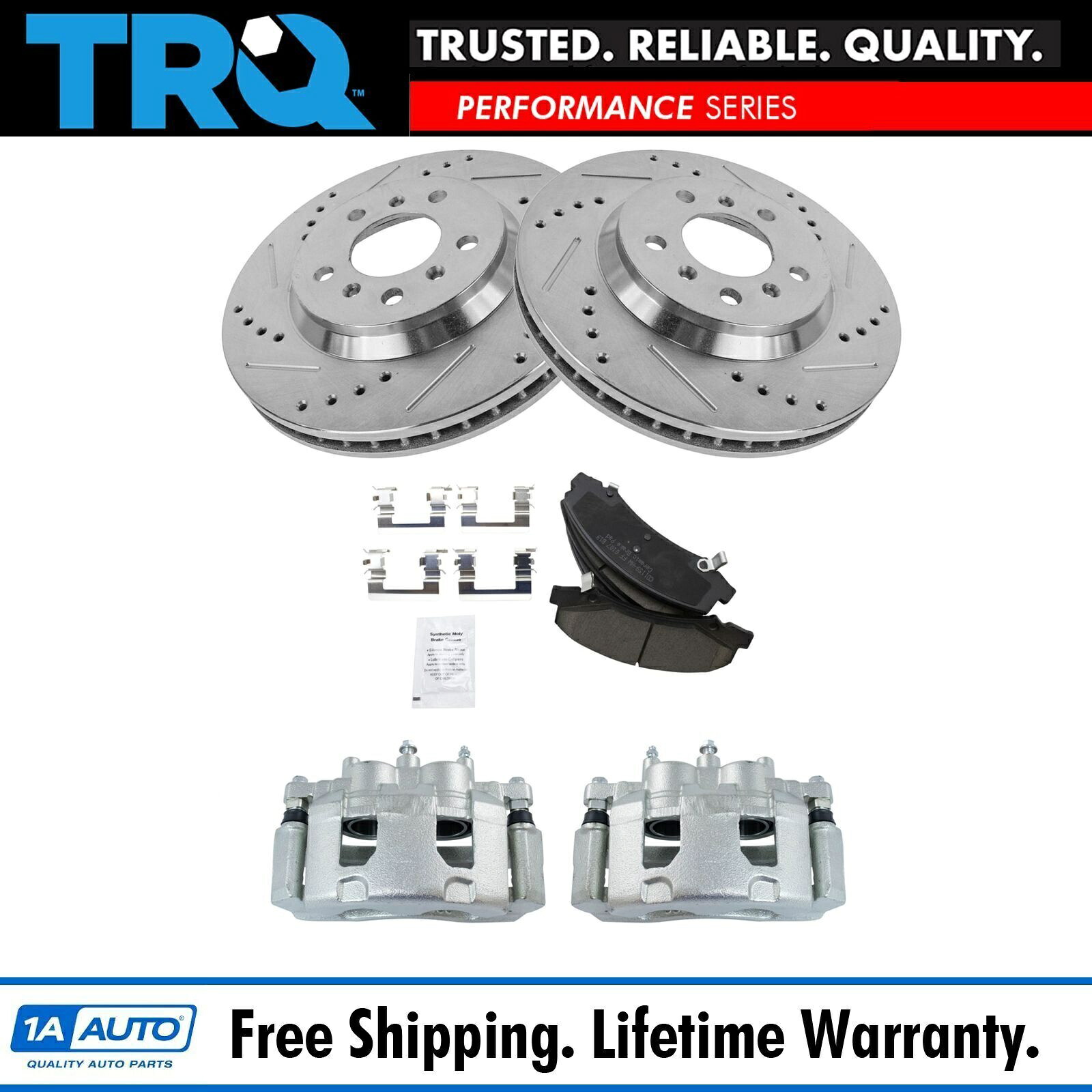 brake disc rotor TRQフロントセラミックパッドコーティングローター＆キャリパーキットw/化学物質 TRQ Front Ceramic Pad Coated Rotor & Calipers Kit w/Chemicals【並行輸入品】