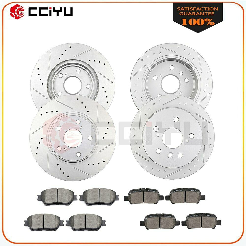 brake disc rotor 02-04トヨタカムリ用のスロット付きフロントおよびリアブレーキディスクローターローターセラミックパッド Slotted Front & Rear Brake Discs Rotors Ceramic pads For 02-04 Toyota Camry【並行輸入品】