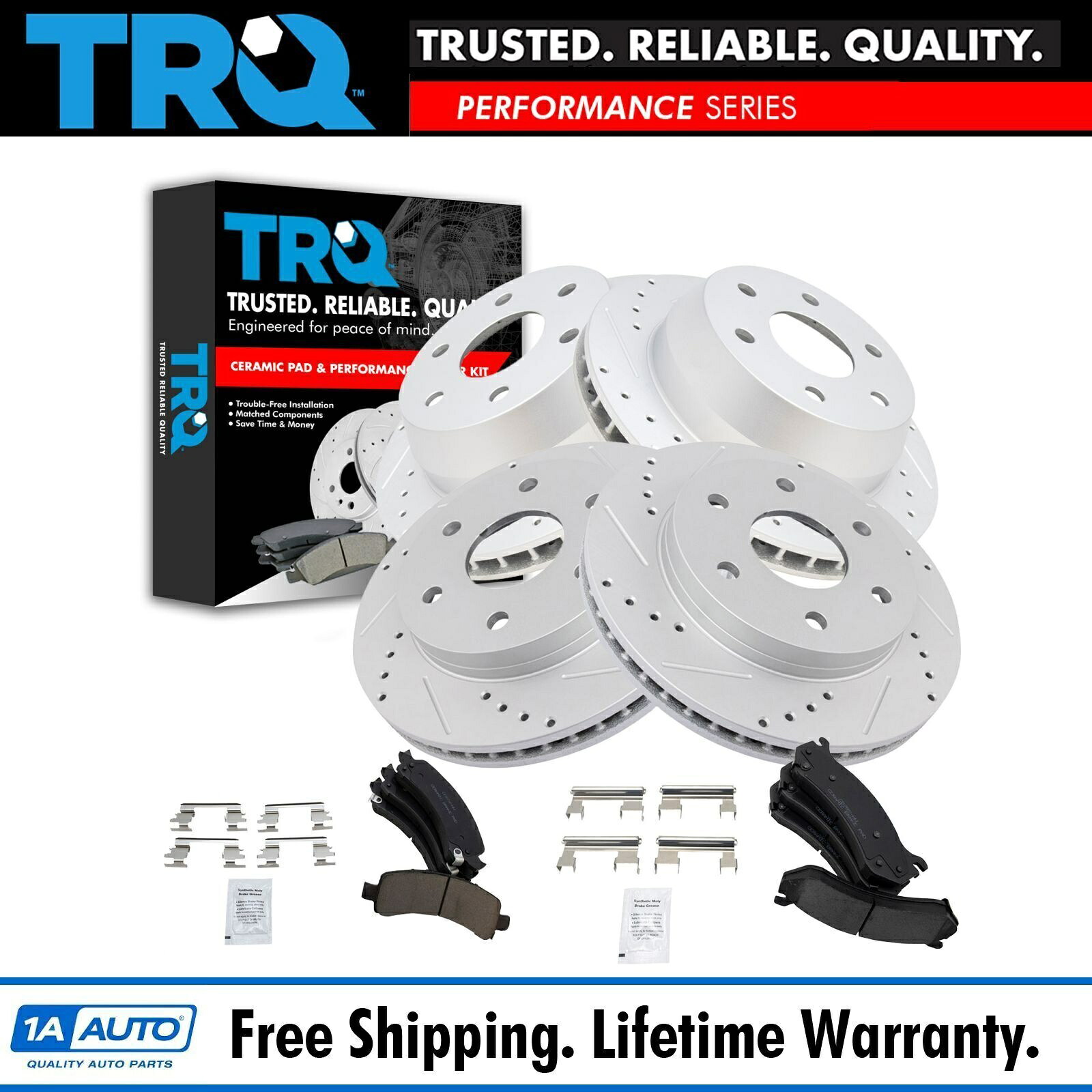brake disc rotor TRQパフォーマンス＆ブレーキローター＆セラミックパッドフロントおよびリアキットw/化学物質 TRQ Performance & Brake Rotor & Ceramic Pad Front & Rear Kit w/Chemicals【並行輸入品】