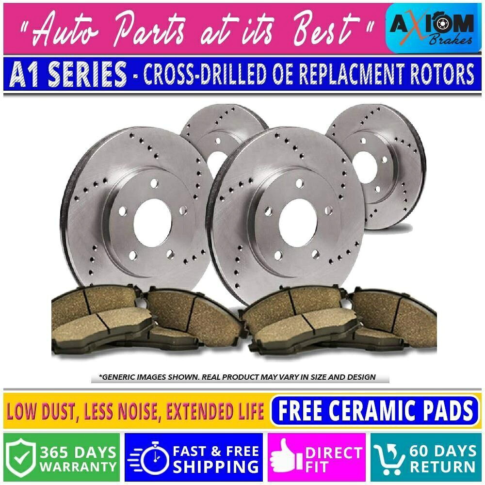 brake disc rotor (前後キット)プレミアムクロス掘削-4ディスクブレーキローターと8セラミックブレーキパッド (Front-Rear Kit)Premium Cross Drilled-4 Disc Brake Rotors & 8 Ceramic Brake Pads【並行輸入品】|Us Custom Parts Shop USDM