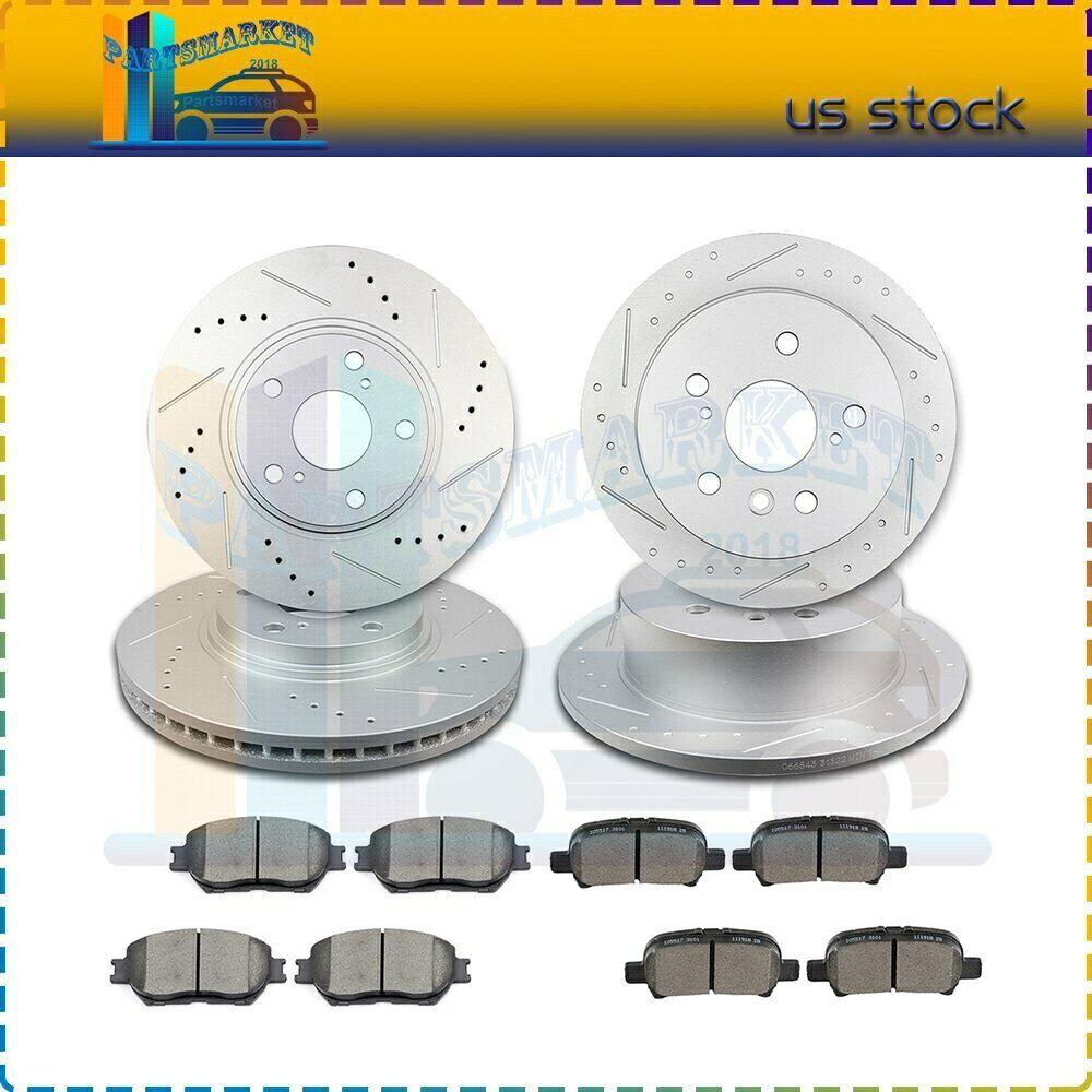 brake disc rotor フロント＆リアブレーキディスクローターセラミックパッドはトヨタカムリ2002-2004 V6ドリルに適合します Front & Rear Brake Disc Rotors Ceramic Pads Fits Toyota Camry 2002-2004 V6 Drill【並行輸入品】