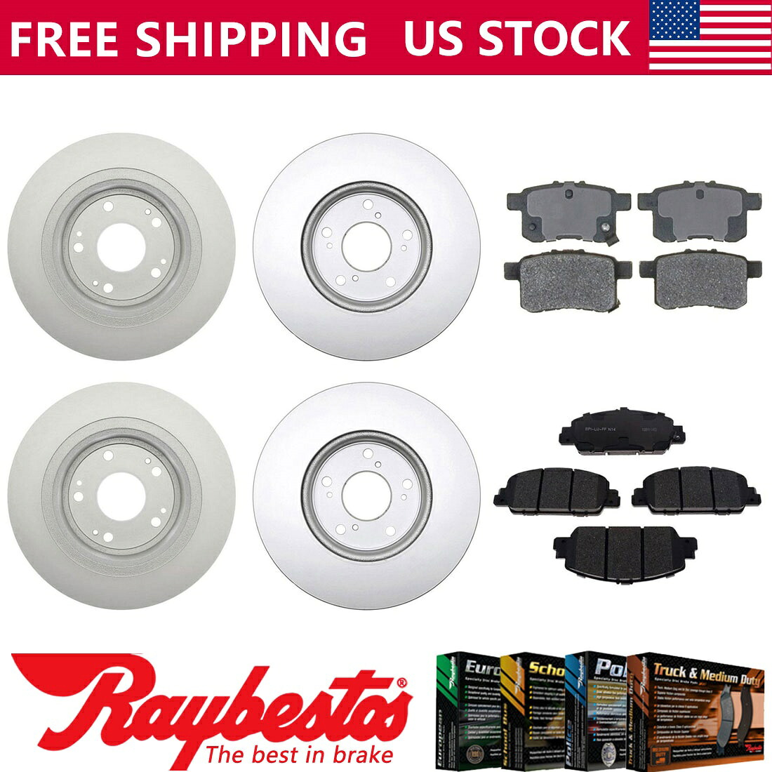 brake disc rotor 2013-2017のホンダアコードフロントリアキットコーティングブレーキローターとセラミックパッドセット For 2013-2017 Honda Accord Front Rear Kit Coated Brake Rotors & Ceramic Pad Set【並行輸入品】