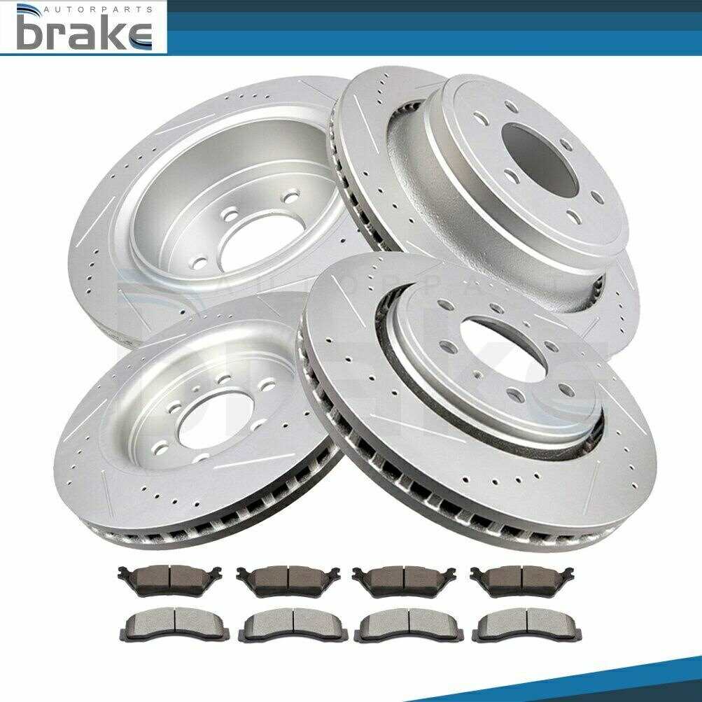 brake disc rotor Ford F -150 2012-14 6ラグフロント +リアブレーキローターセラミックパッドドリルスロット For Ford F-150 2012 - 14 6 Lug Front + Rear Brake Rotors Ceramic Pads Drill Slot【並行輸入品】