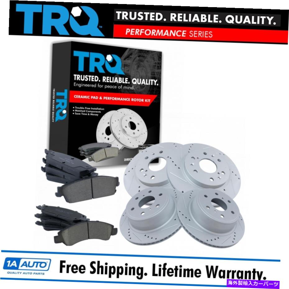 brake disc rotor TRQフロント＆リアパフォーマンスドリルドロットローター＆セラミックブレーキパッドキット TRQ Front & Rear Performance Drilled Slotted Rotor & Ceramic Brake Pad Kit【並行輸入品】