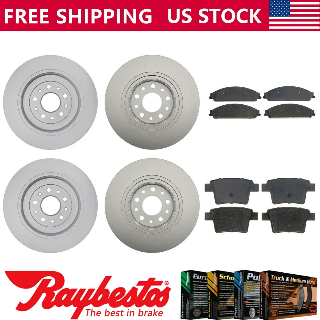 brake disc rotor 2008マーキュリーセーブルフロントリアキットコーティングローターセラミックパッドセット - レイベスト Fits 2008 Mercury Sable Front Rear Kit Coated Rotors Ceramic Pad Set - Raybestos【並行輸入品】