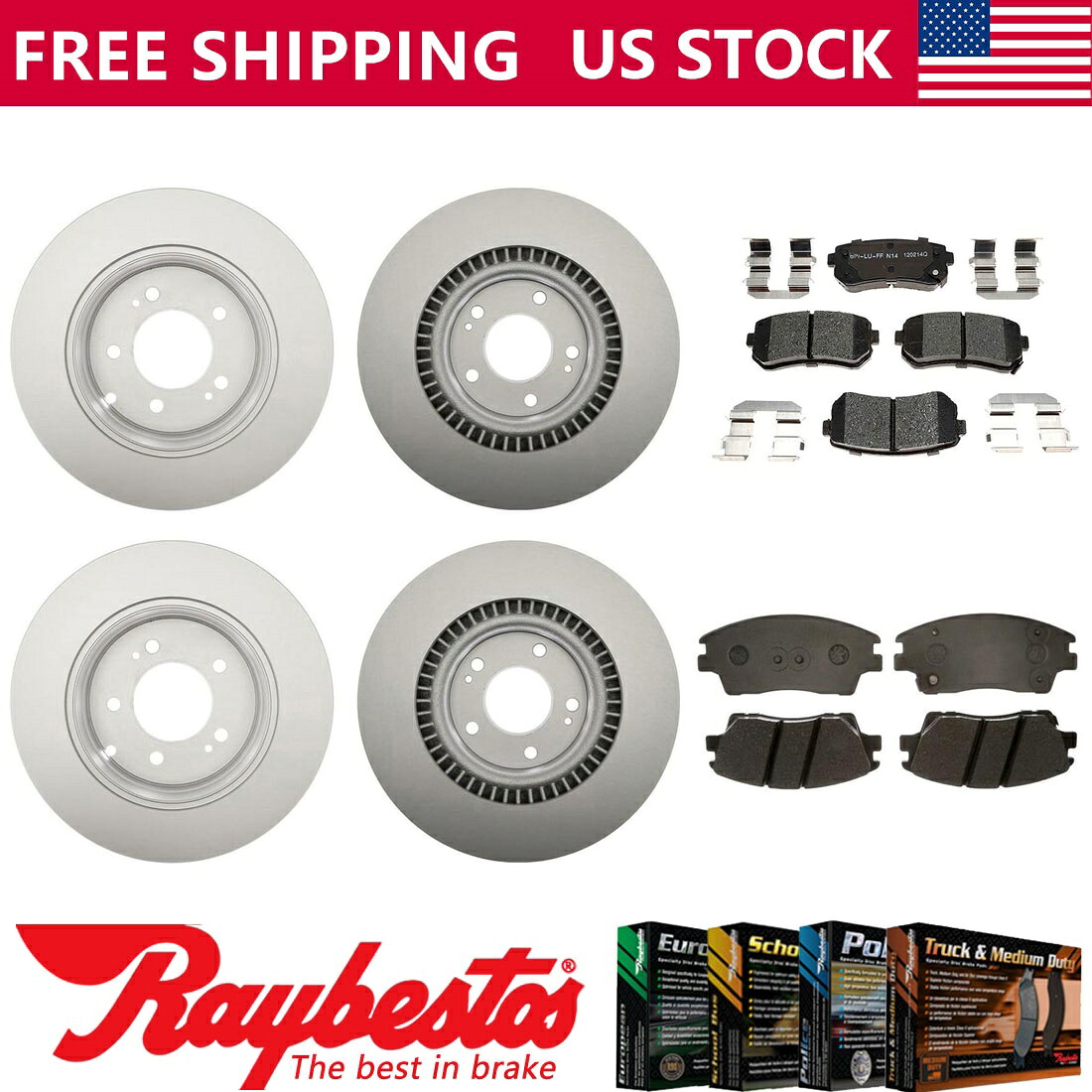 brake disc rotor フィットヒュンダイツーソン2017フロントリアキットコーティングローターとセラミックパッド - レイベスト Fits Hyundai Tucson 2017 Front Rear Kit Coated Rotors & Ceramic Pads - Raybestos【並行輸入品】