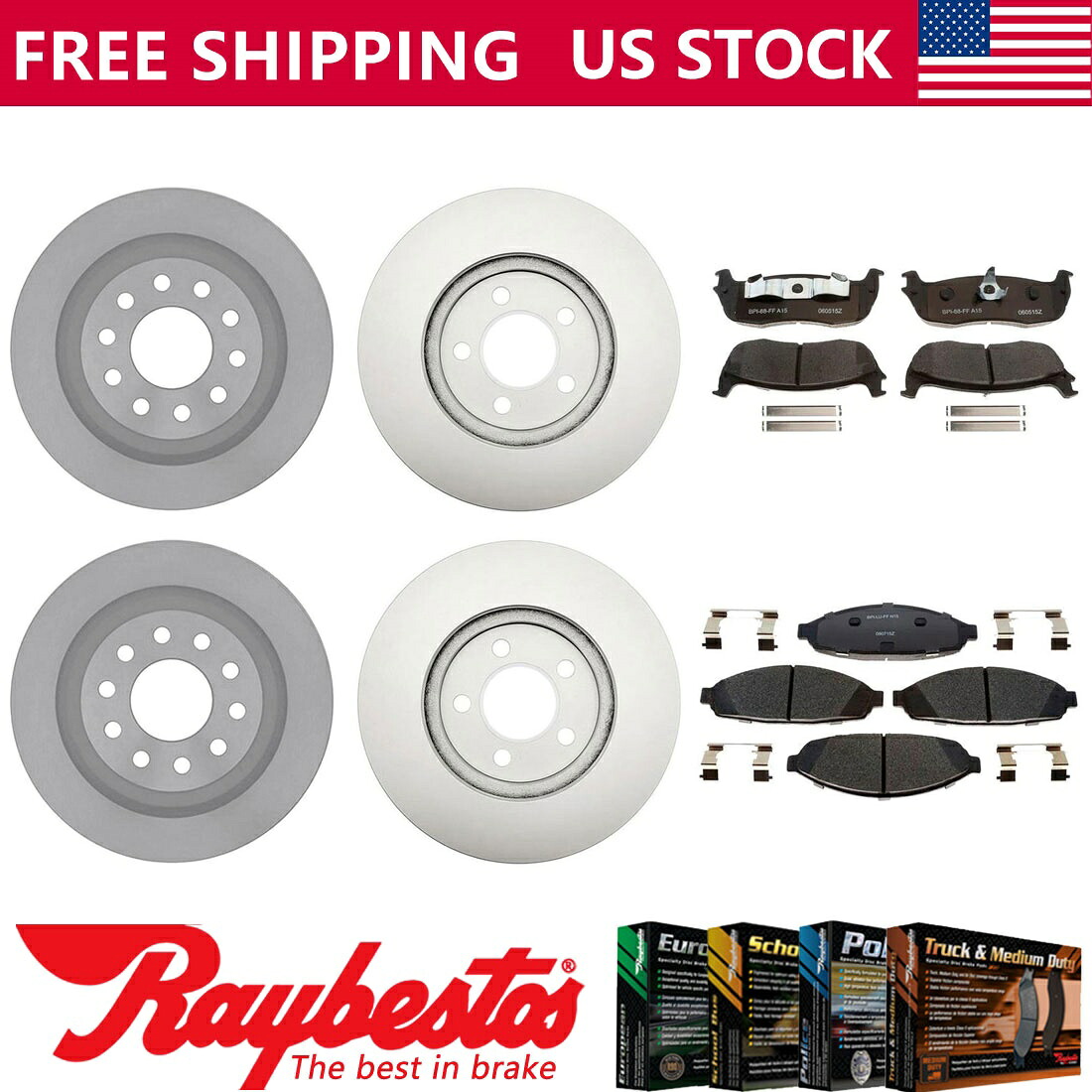 brake disc rotor 2004リンカーンタウンカーフロントリアキットコーティングローターセラミックパッド - レイベスト Fits 2004 Lincoln Town Car Front Rear Kit Coated Rotors Ceramic Pads - Raybestos【並行輸入品】|Us Custom Parts Shop USDM