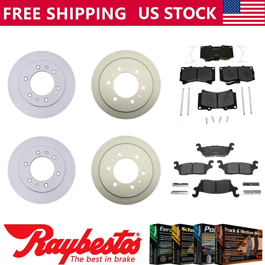 brake disc rotor フィット2009-2010ハマーH3Tフロントリアキットコーティングローターセラミックパッド - レイベスト Fits 2009-2010 Hummer H3T Front Rear Kit Coated Rotors Ceramic Pads - Raybestos【並行輸入品】