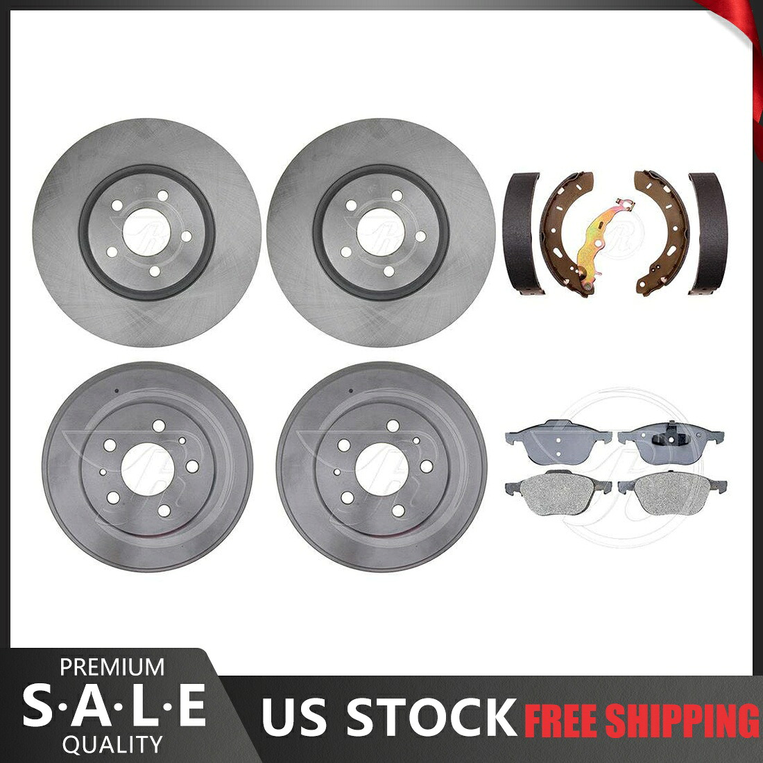 brake disc rotor 2013年フォードフォーカスフロントセラミックパッドとブレーキローター +リアブレーキドラムと靴 For 2013 Ford Focus Front Ceramic Pads & Brake Rotors + Rear Brake Drums & Shoes【並行輸入品】