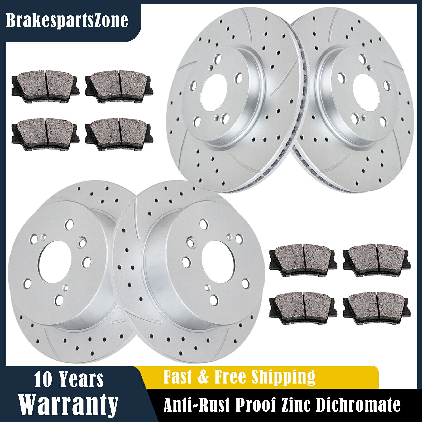 brake disc rotor 2006-2017 Fit for Toyota Camry 2007-2011 296mm Front 281mm Rear Brake Rotors Pads Brakes【並行輸入品】