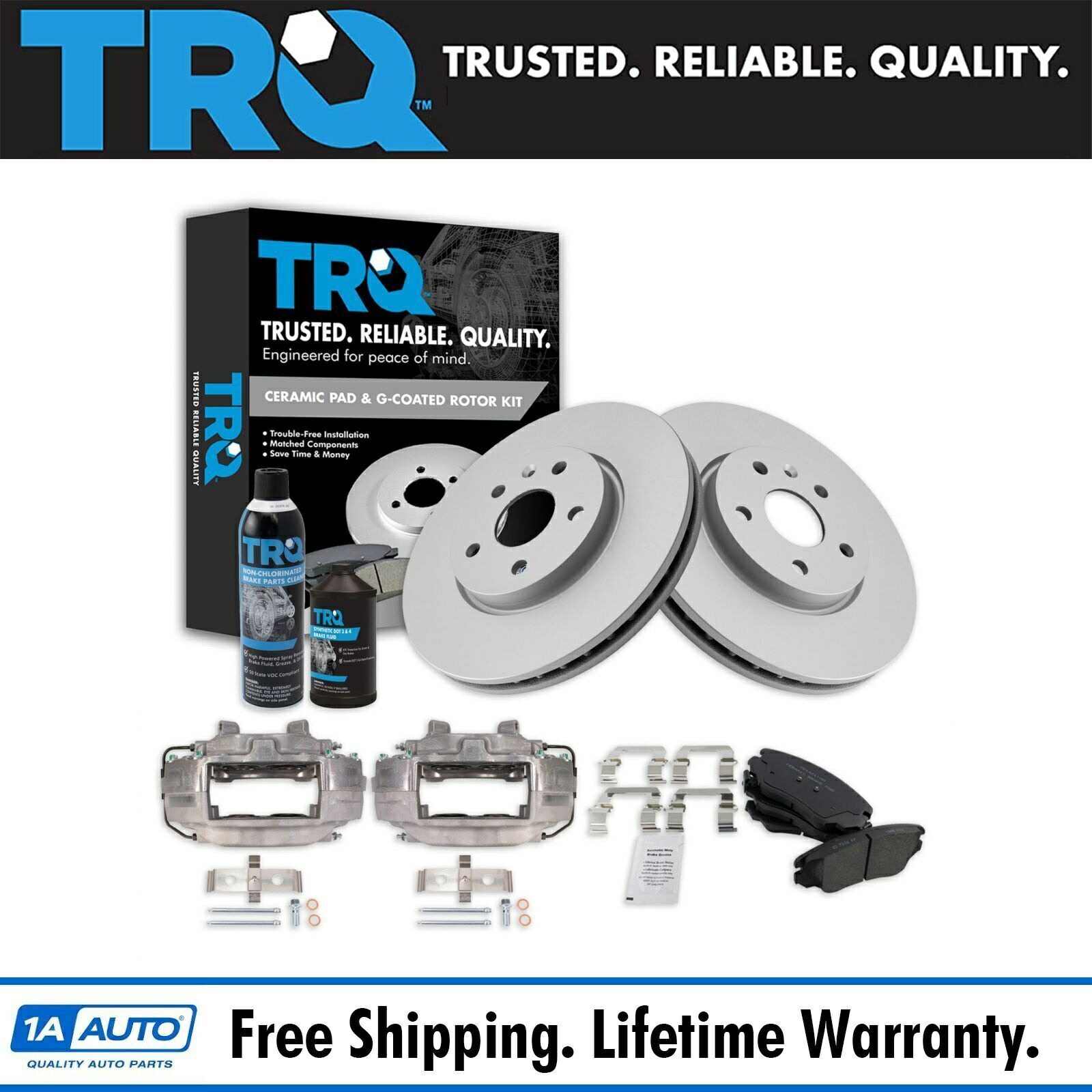 brake disc rotor フロントブレンボブレーキローターとセラミックブレーキパッド1999年 TRQ Front Ceramic Brake Pad Coated Rotor & Caliper Kit w/ Chemicals【並行輸入品】