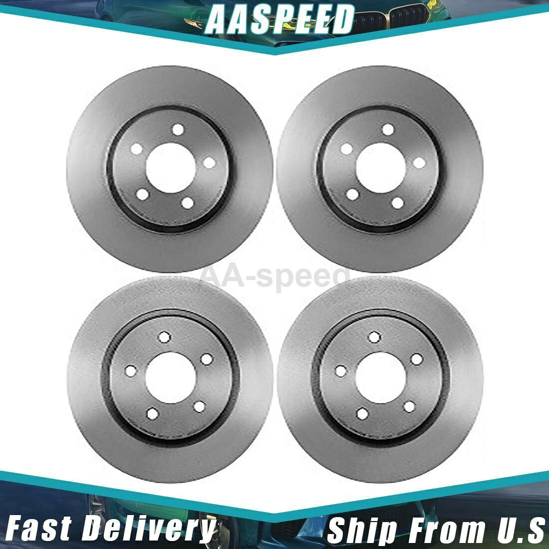 brake disc rotor [フロント +リア] Brakenetic Sport Drilled Slotted Brake Rotors w/Akebono BSR74934 For 2005-2012 Ford 4X Front Rear Disc Brake Rotor Brembo【並行輸入品】