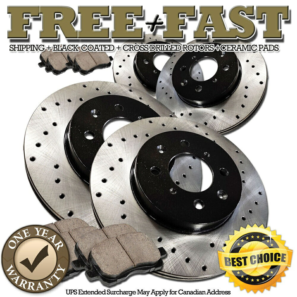 brake disc rotor dbaスロット4000シリーズリアブレーキディスクローター2005年ポンティアックgto H0604 FRONT+REAR BLACK Drill Brake Rotors Pads FOR 2004 2005 2006 Suzuki Forenza【並行輸入品】