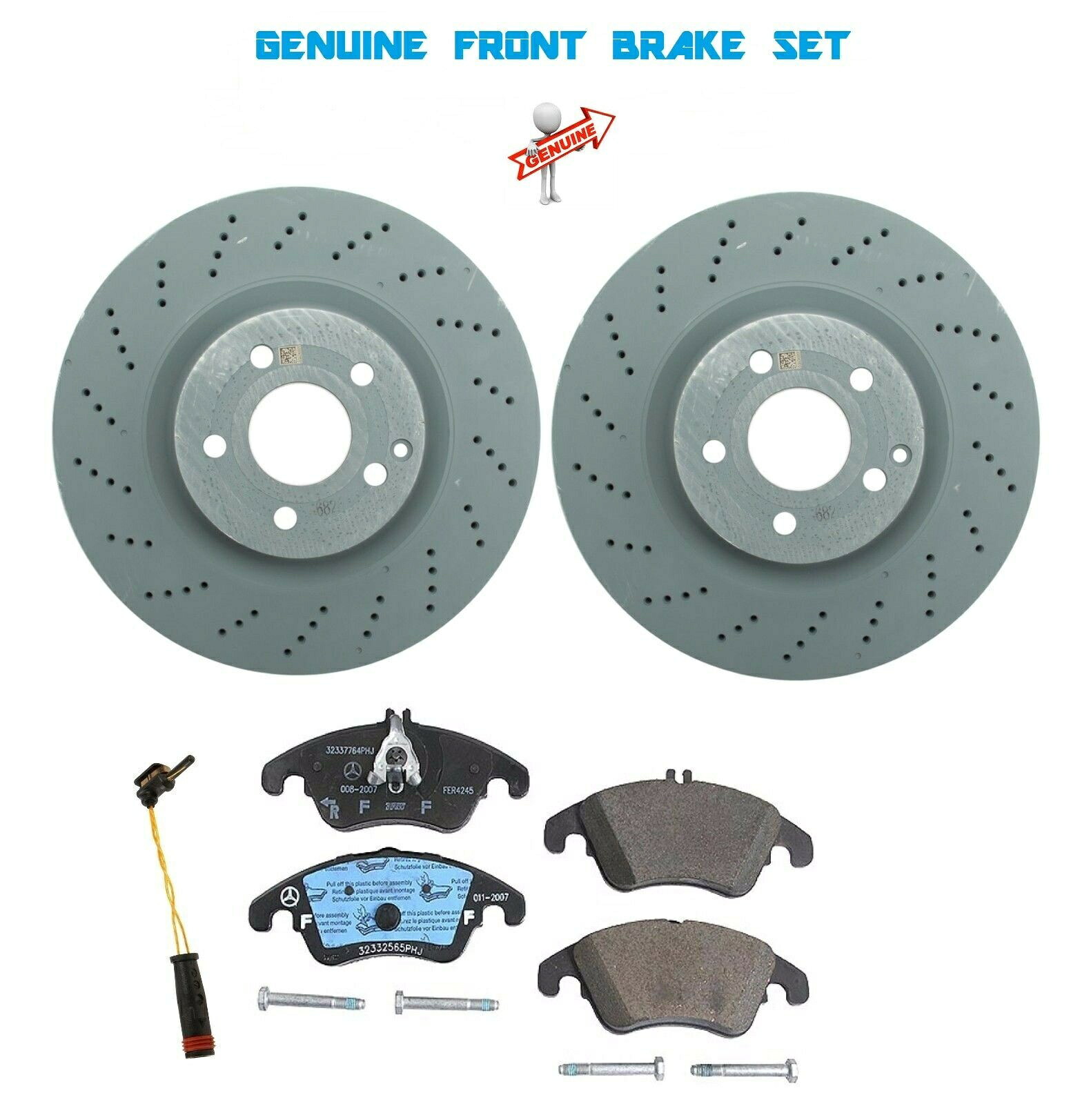 brake disc rotor メルセデスフロントブレーキクロスドリルドディスクローター+パッド+センサーセット本物 Mercedes Front Brake Cross Drilled Disc Rotors+Pads+Sensor Set GENUINE【並行輸入品】