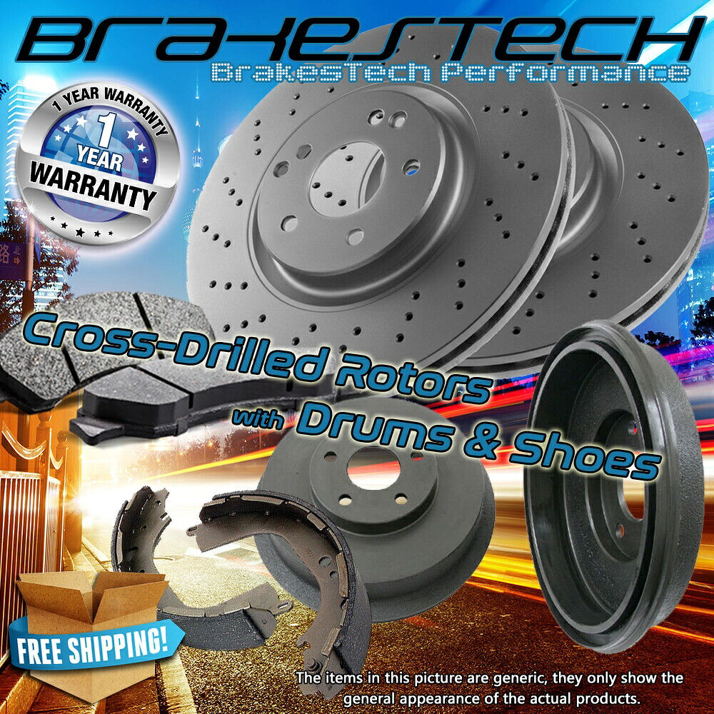 brake disc rotor 2009-2013 GMC Sierra 1500のフロントドリルローターとパッドとリアドラム&シューズ Front Drilled Rotors & Pads and Rear Drums & Shoes for 2009-2013 GMC Sierra 1500【並行輸入品】|Us Custom Parts Shop USDM