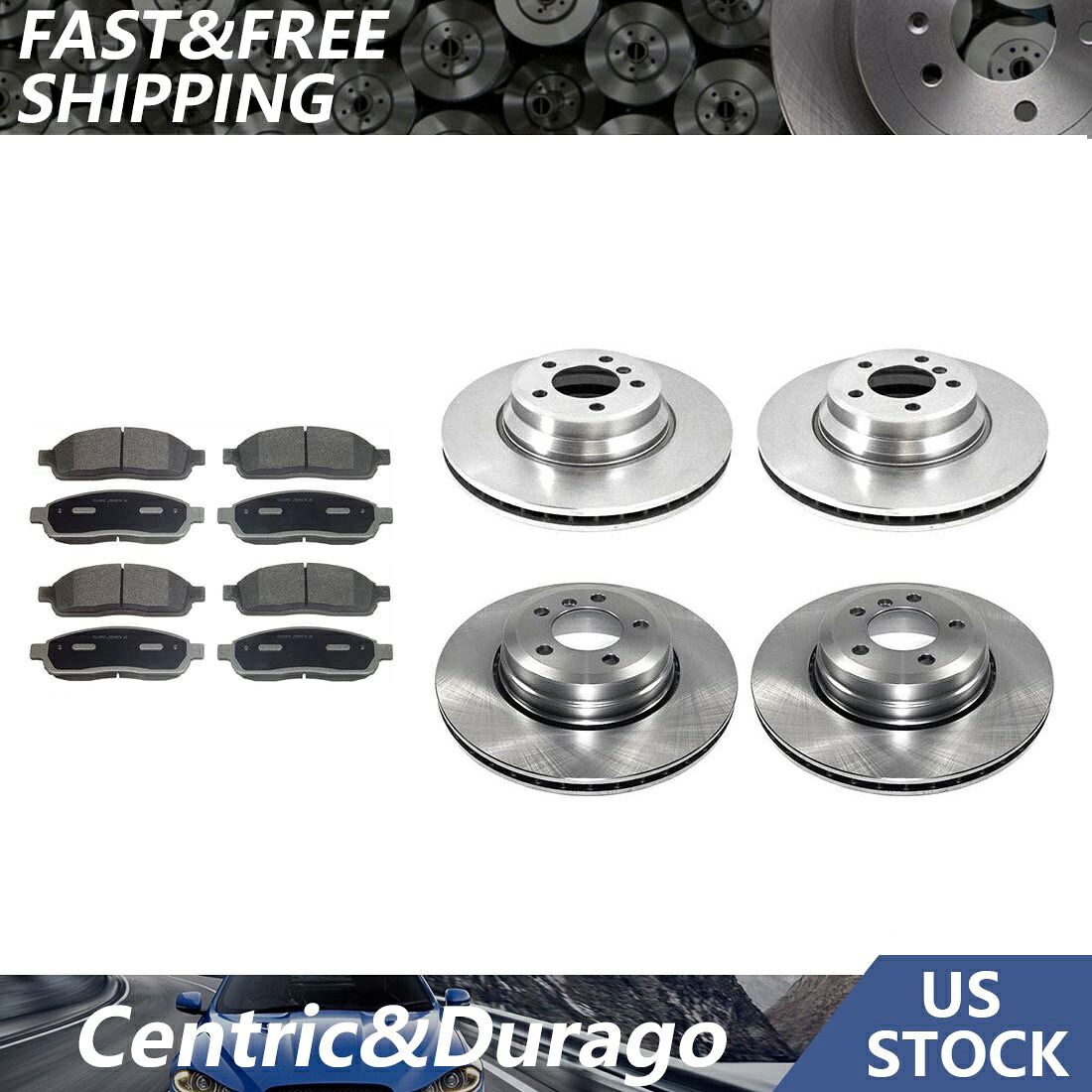 brake disc rotor フロントリアキットブレーキローターとメタリックブレーキパッドペアセットフィット2005 BMW 760i Front Rear Kit Brake Rotors & Metallic Brake Pads Pair Set Fits 2005 BMW 760i【並行輸入品】
