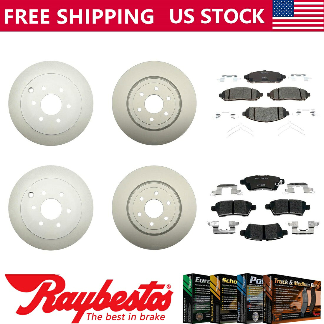 brake disc rotor 2008-2012パスファインダーフロントリアキットコーティングローターセラミックパッド - レイベスト Fits 2008-2012 Pathfinder Front Rear Kit Coated Rotors Ceramic Pads - Raybestos【並行輸入品】