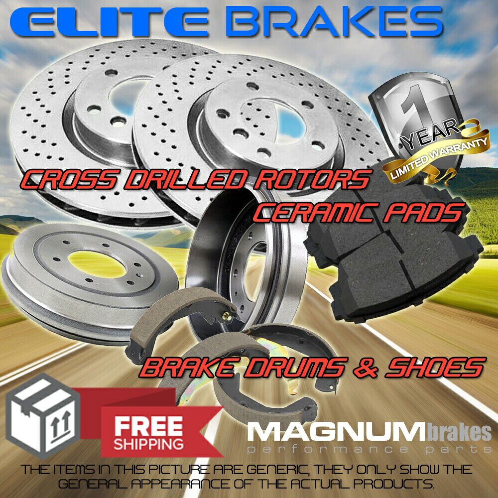 brake disc rotor 1997年から1999年のフロントドリルローターパッドとリアドラムシューズフォードF-250 RWD 7ラグ Front Drilled Rotors Pads & Rear Drums Shoes for 1997-1999 Ford F-250 RWD 7-Lugs【並行輸入品】|Us Custom Parts Shop USDM