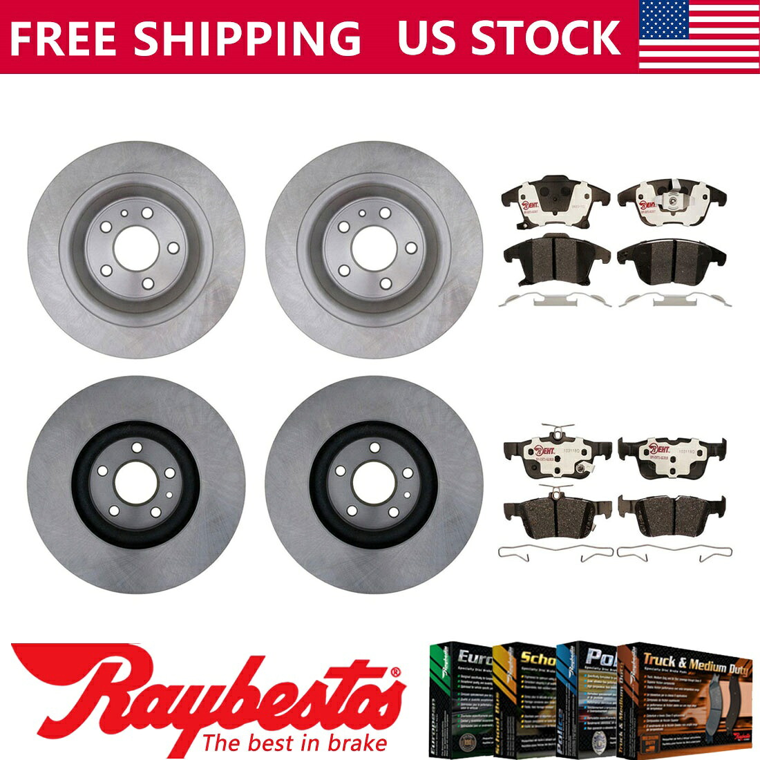 brake disc rotor 2017-2018 Ford Fusion Front Rear Brake Rotors＆Hybrid Brake Pads -Raybestos For 2017-2018 Ford Fusion Front Rear Brake Rotors & Hybrid Brake Pads -Raybestos【並行輸入品】