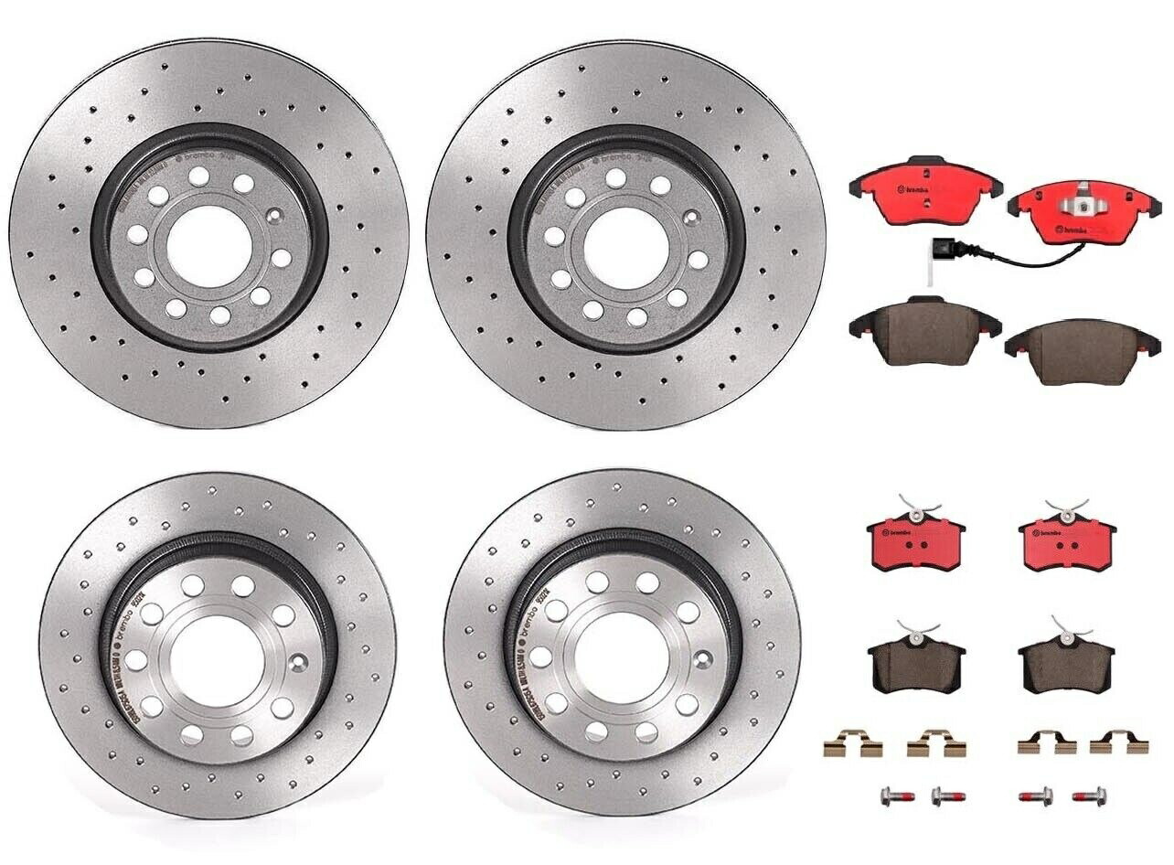 brake disc rotor ブレンボフロント＆リアフルブレーキキットセラミックパッドドリルドディスクローター用アウディA3 Brembo Front & Rear Full Brake Kit Ceramic Pads Drilled Disc Rotors For Audi A3【並行輸入品】