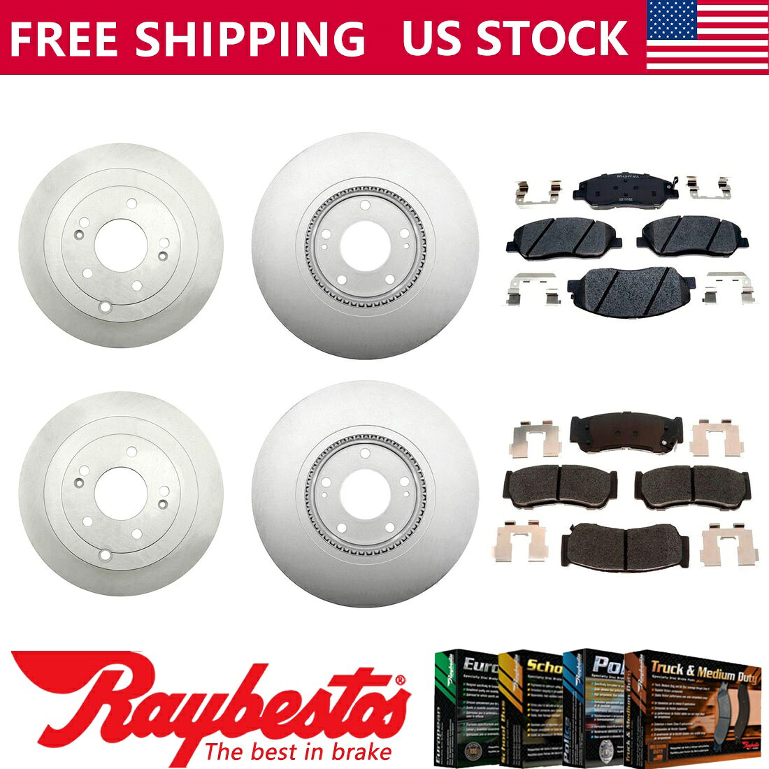 brake disc rotor フィットヒュンダイサンタフェ2009 2008 2007フロントリアキットコーティングローターとセラミックパッド Fits Hyundai Santa Fe 2009 2008 2007 Front Rear Kit Coated Rotors & Ceramic Pads【並行輸入品】｜Us Custom Parts Shop USDM