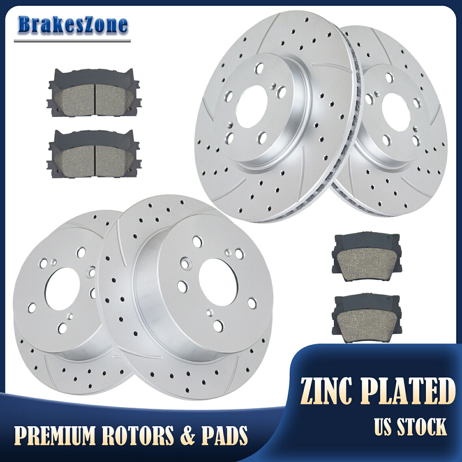 brake disc rotor トヨタアバロンカムリドリルブレーキ用のフロントおよびリアブレーキローターセラミックパッド Front and Rear Brake Rotors Ceramic Pads for Toyota Avalon Camry Drilled Brakes【並行輸入品】
