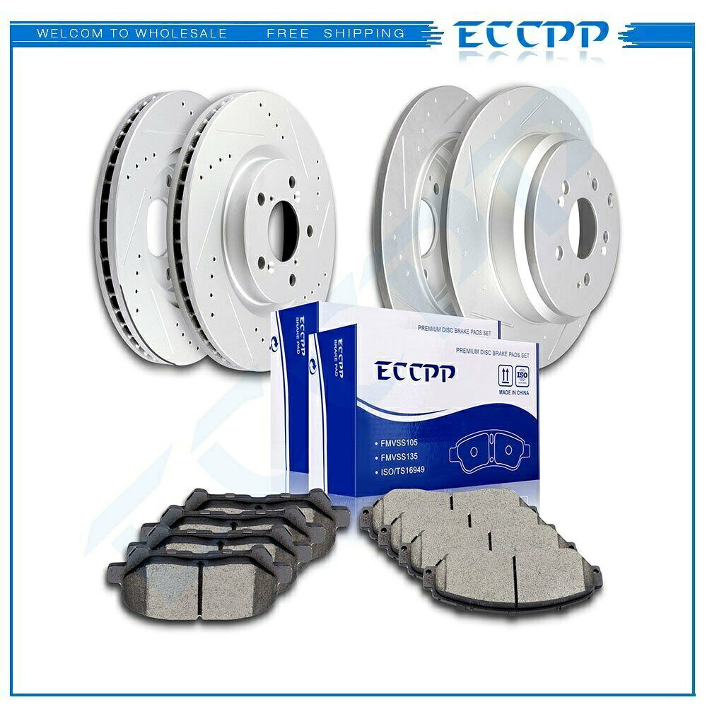 brake disc rotor ホンダオデッセイのセラミックブレーキパッドとローターフロントリアキット2011-2014ドリル Ceramic Brake Pads And Rotors Front Rear Kit For Honda Odyssey 2011-2014 Drilled【並行輸入品】