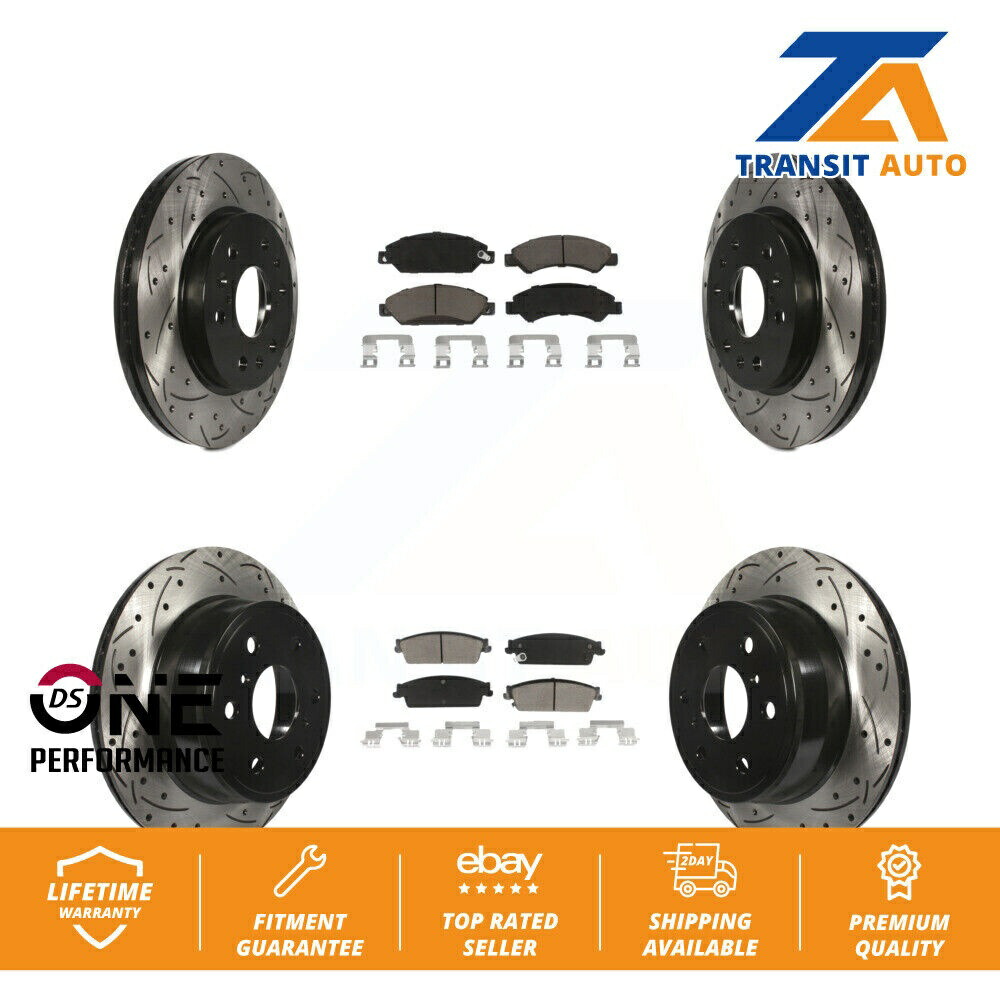 brake disc rotor シボレータホGMC 1500用のフロントリアドリルスロットスロットローターローターセラミックパッドキット Front Rear Drilled Slot Brake Rotor Ceramic Pad Kit For Chevrolet Tahoe GMC 1500【並行輸入品】