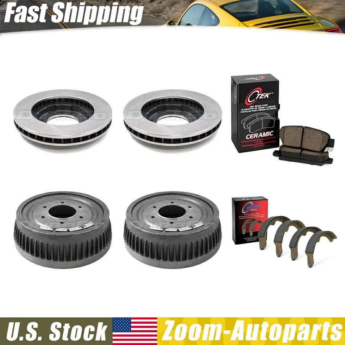 brake disc rotor 1978 GMC K15セラミックブレーキパッドとローターブレーキシューズ＆ドラム_za Fits 1978 GMC K15 Ceramic Brake Pads & Rotors Brake Shoes & Drums _ZA【並行輸入品】