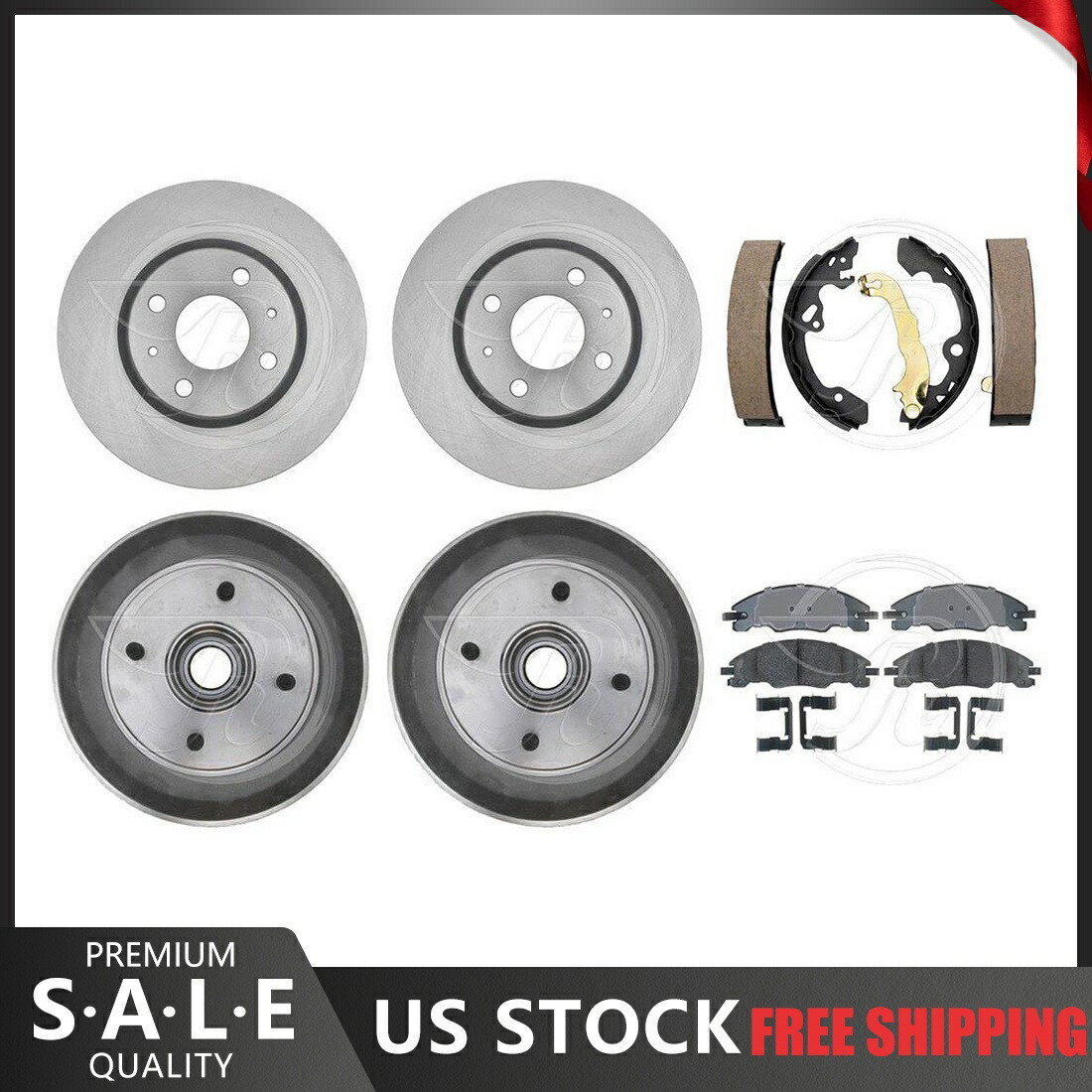 brake disc rotor 2008年のフォードフォーカスフロントブレーキローターとセラミックパッド +リアブレーキドラムと靴 For 2008 Ford Focus Front Brake Rotors & Ceramic Pads + Rear Brake Drums & Shoes【並行輸入品】
