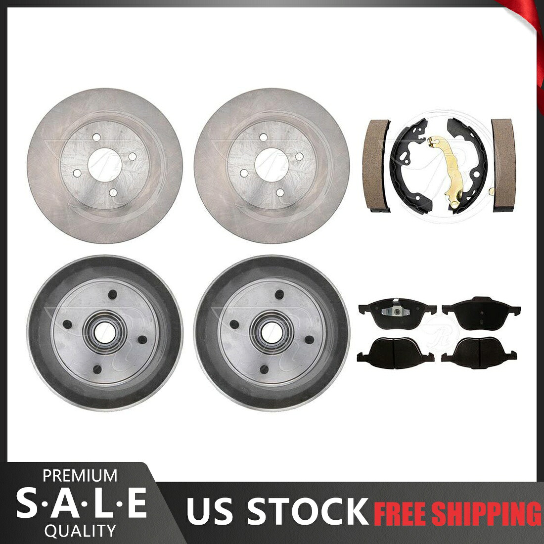 brake disc rotor フォードフォーカス2004新しいフロントブレーキローターセラミックパッド +リアブレーキドラムシューズ For Ford Focus 2004 NEW Front Brake Rotors Ceramic Pads + Rear Brake Drums Shoes【並行輸入品】