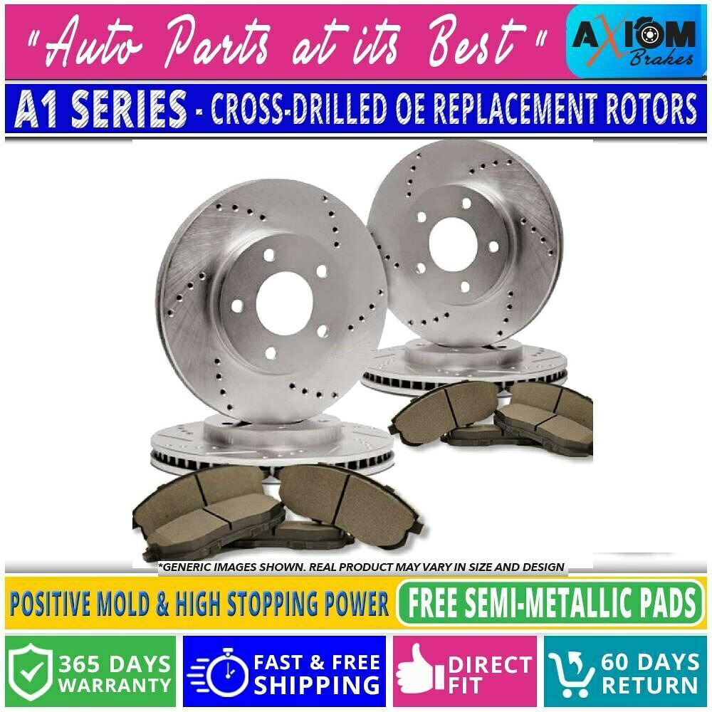 brake disc rotor [フロント +リアキット]プレミアムクロスドリルド - 4ディスクブレーキローター+8セミメット。ブレーキパッド [Front+Rear Kit]Premium Cross Drilled-4 Disc Brake Rotors +8 Semi-Met. Brake Pad【並行輸入品】