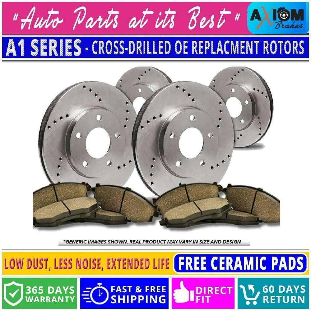 brake disc rotor [フロント +リアキット]プレミアムクロスドリルド-4ディスクブレーキローター + 8セラミックブレーキパッド [Front+Rear Kit]Premium Cross Drilled-4 Disc Brake Rotors + 8 Ceramic Brake Pads【並行輸入品】