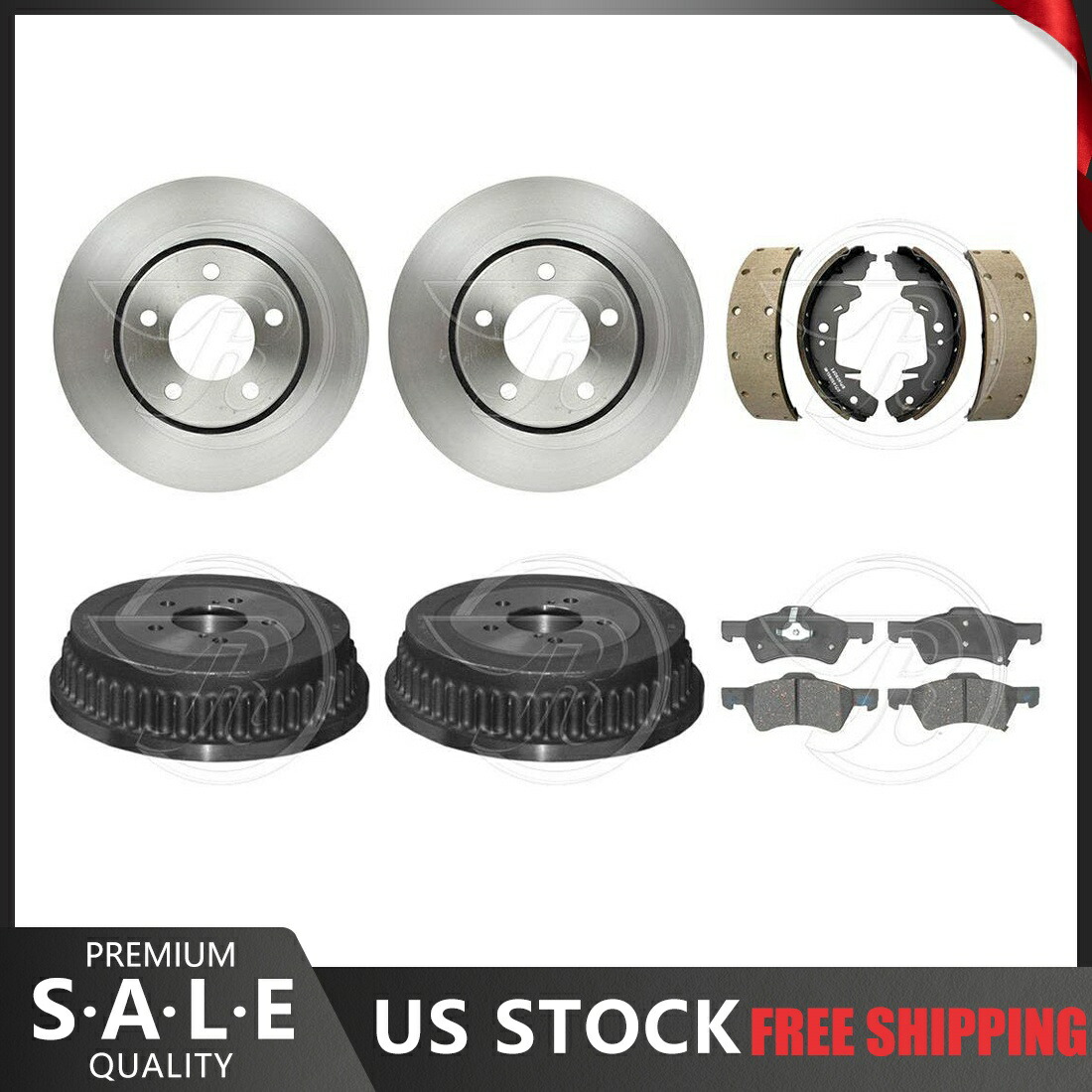 brake disc rotor 2001年から2003年のダッジグランドキャラバンセラミックパッドブレーキローター +ブレーキドラムシューズ For 2001-2003 Dodge Grand Caravan Ceramic Pads Brake Rotors + Brake Drums Shoes【並行輸入品】
