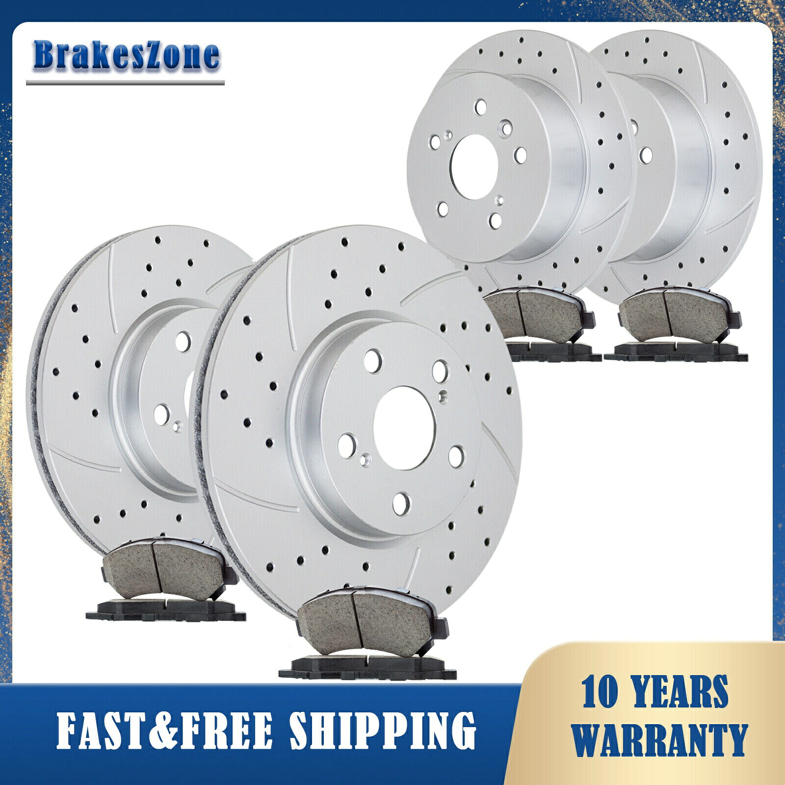 brake disc rotor 296mmフロント281mmリアディスクローターパッドは、レクサスES300Hドリルブレーキに適しています 296mm Front 281mm Rear Disc Rotors Pads Fit for Lexus ES300H Drilled Brakes【並行輸入品】